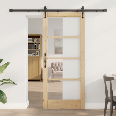 Σετ Συρόμενης Πόρτας vidaXL με Σετ Υλικών 86x198.5 cm Συμπαγές Ξύλο Πεύκο, Εσωτερική Πόρτα vidaXL με Γυαλί 'ORKDAL'86x198.5x4 cm Συμπαγές Ξύλο Πεύκο