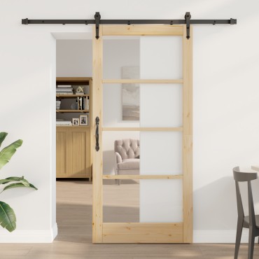 VidaXL Συρόμενη Πόρτα με Σετ Υλικών 93x202 εκ. Μασίφ Ξύλο Πεύκου, VidaXL Εσωτερική Πόρτα με Γυαλί 'ORKDAL'93x202x4 εκ. Μασίφ Ξύλο Πεύκου
