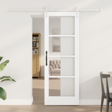 vidaXL Συρόμενη Πόρτα με Σετ Υλικών Λευκή 73.5x198.5 εκ. Μασίφ Ξύλο Πεύκου