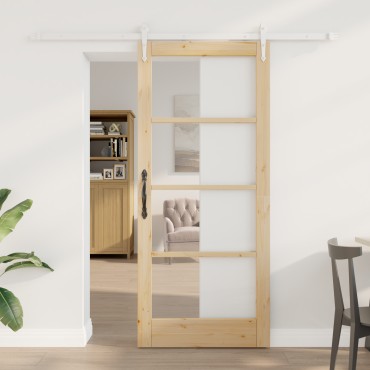 vidaXL Συρόμενη Πόρτα με Σετ Εξαρτημάτων 78x202 εκ. Μασίφ Ξύλο Πεύκο