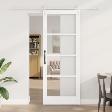 vidaXL Συρόμενη Πόρτα με Εξαρτήματα Λευκή 83x211 εκ Συμπαγές Ξύλο Πεύκο