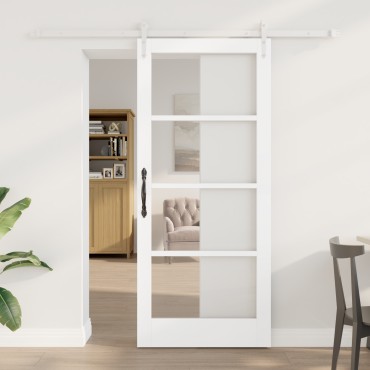 vidaXL Συρόμενη Πόρτα με Σετ Αξεσουάρ Λευκή 86x198.5 cm Στερεό Ξύλο Πεύκο