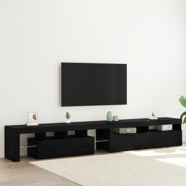 vidaXL Ντουλάπες Τηλεοράσεων 2 τεμάχια με Φώτα LED Μαύρη Δρυός Επεξεργασμένου Ξύλου