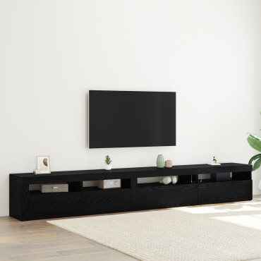 Σετ 3 Κιβωτίων Τηλεόρασης vidaXL με LED Φώτα Μαύρη Δρυός Επεξεργασμένο Ξύλο