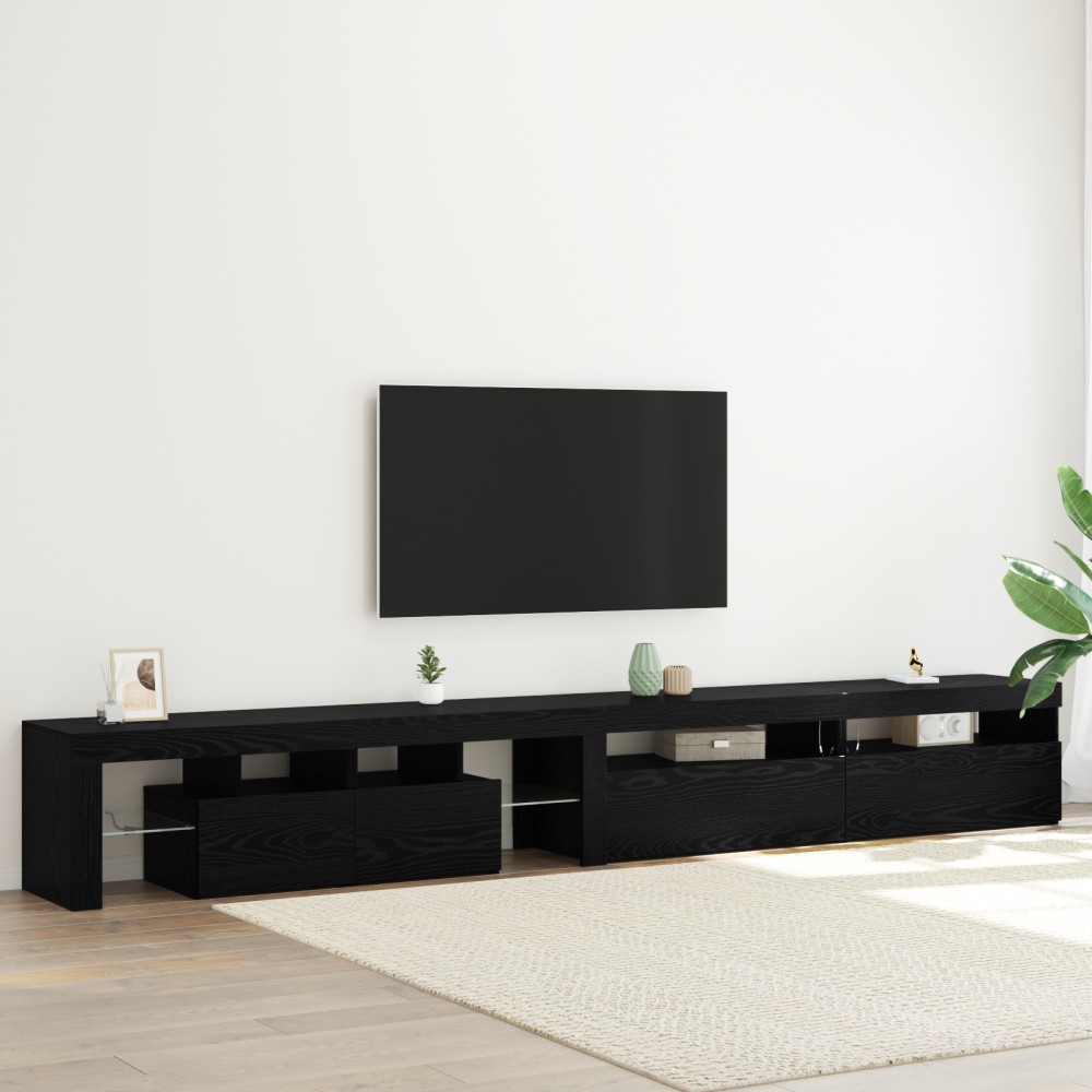 vidaXL TV Cabinets 3 τμχ με Φώτα LED Μαύρη Δρυός Επεξεργασμένο Ξύλο