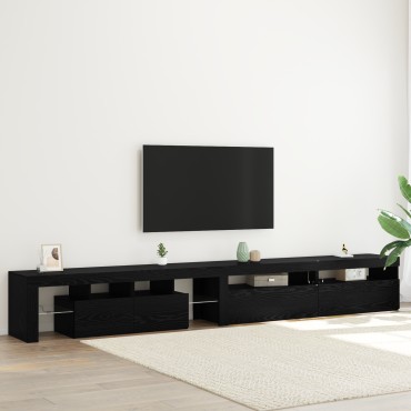 vidaXL TV Cabinets 3 τμχ με Φώτα LED Μαύρη Δρυός Επεξεργασμένο Ξύλο