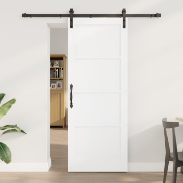 vidaXL Συρόμενη Πόρτα με Σετ Υλικών Λευκή 78x202 cm Συμπαγές Ξύλο Πεύκου