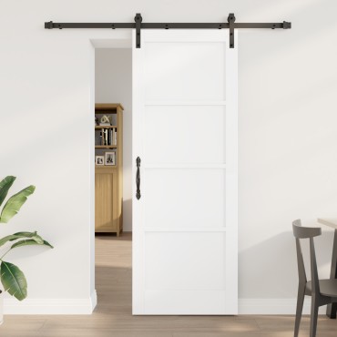 vidaXL Συρόμενη Πόρτα με Σετ Εξαρτημάτων Λευκή 78x211 εκ Συμπαγές Ξύλο Πεύκο