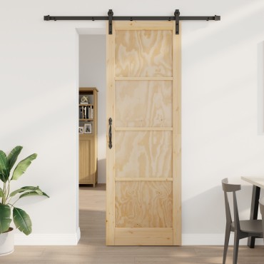 vidaXL Συρόμενη Πόρτα με Σετ Εξαρτημάτων 78x232 cm Μασίφ Ξύλο Πεύκου