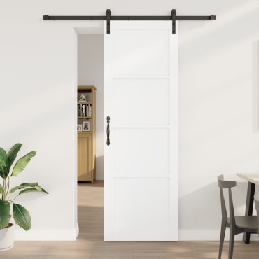vidaXL Συρόμενη Πόρτα με Σετ Εξαρτημάτων Λευκή 78x232 εκ. Στερεό Ξύλο Πεύκου