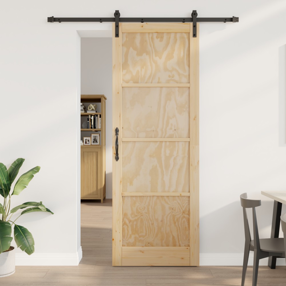 Συρόμενη Πόρτα vidaXL με Σετ Εξαρτημάτων 83x232 cm από Συμπαγές Ξύλο Πεύκου