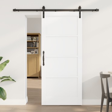 vidaXL Συρόμενη Πόρτα με Σετ Εξαρτημάτων Λευκή 86x198.5 εκ Συμπαγές Ξύλο Πεύκου