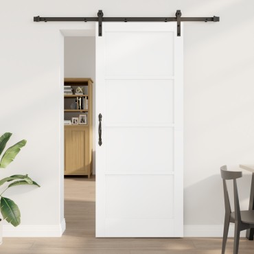 vidaXL Συρόμενη Πόρτα με Σετ Εξαρτημάτων Λευκή 86x211 εκ. Συμπαγές Ξύλο Πεύκο