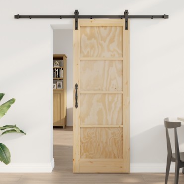 vidaXL Συρόμενη Πόρτα με Σετ Χειρολαβών 73.5x198.5 εκ. Συμπαγές Ξύλο Πεύκο