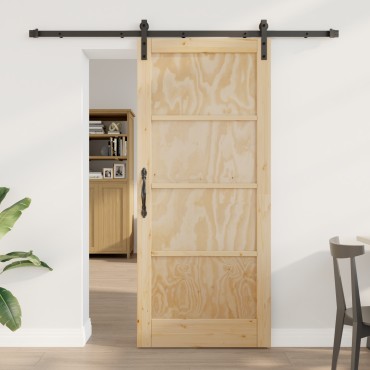 vidaXL Συρόμενη Πόρτα με Σετ Εξαρτημάτων 86x198.5 εκ Μασίφ Ξύλο Πεύκου