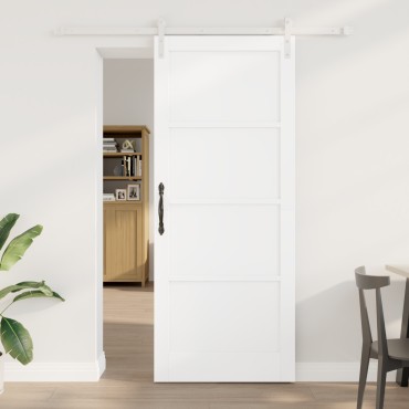 vidaXL Συρόμενη Πόρτα με Σετ Εξαρτημάτων Λευκή 86x211 εκ. Μασίφ Ξύλου Πεύκου