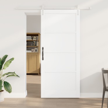 vidaXL Συρόμενη Πόρτα με Σετ Υλικών Λευκή 93x211 εκ. Συμπαγές Ξύλο Πεύκου