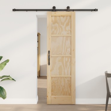 vidaXL Συρόμενη Πόρτα με Σετ Εξαρτημάτων 61x198.5 εκ Μασίφ Ξύλο Πεύκου