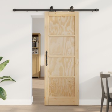 vidaXL Συρόμενη Πόρτα με Σετ Υλικών 73.5x198.5 εκ Συμπαγούς Ξύλου Πεύκου