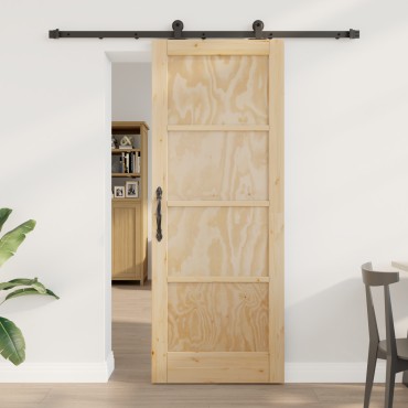 vidaXL Συρόμενη Πόρτα με Εξαρτήματα 78x202 εκ από Στερεό Ξύλο Πεύκου