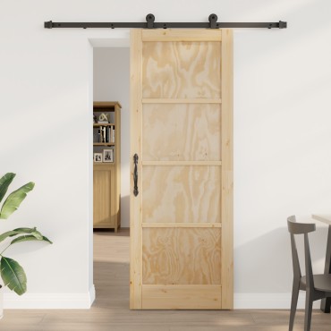 vidaXL Συρόμενη Πόρτα με Σετ Εξαρτημάτων 78x211 εκ. Συμπαγές Ξύλο Πεύκου