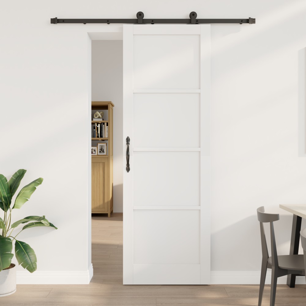 vidaXL Συρόμενη Πόρτα με Σετ Εξαρτημάτων Λευκή 78x232 εκ. Συμπαγές Ξύλο Πεύκου