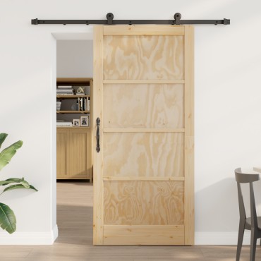 vidaXL Συρόμενη Πόρτα με Σετ Υλικών 93x202 εκ. Μασίφ Ξύλο Πεύκου