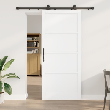 vidaXL συρόμενη πόρτα με σετ υλικών Λευκή 93x211 εκ Συμπαγές Ξύλο Πεύκου