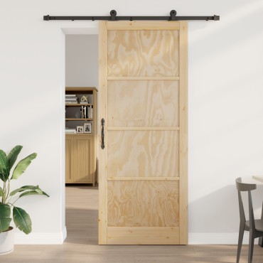 vidaXL Συρόμενη Πόρτα με Σετ Εξαρτημάτων 93x232 cm Μασίφ Ξύλο Πεύκου