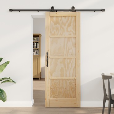 vidaXL Συρόμενη Πόρτα με Σετ Εξαρτημάτων 73.5x198.5 εκ Συμπαγές Ξύλο Πεύκου