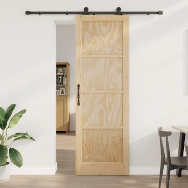vidaXL Συρόμενη Πόρτα με Σετ Χαλικών 78x232 εκ. Μασίφ Ξύλο Πεύκου