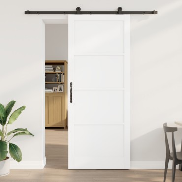 vidaXL Συρόμενη Πόρτα με Σετ Υλικών Λευκό 93x232 εκ. Συμπαγές Ξύλο Πεύκη