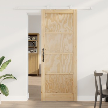 vidaXL Συρόμενη Πόρτα με Σετ Υλικών 83x211 cm Συμπαγές Ξύλο Πεύκου