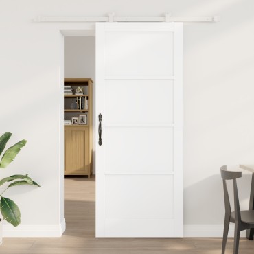 vidaXL Συρόμενη Πόρτα με Σετ Υλικών Λευκή 86x211 εκ Συμπαγές Ξύλο Πεύκου