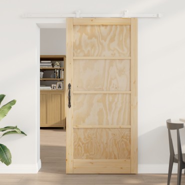 vidaXL Συρόμενη Πόρτα με Σετ Υλικών 93x202 εκ από συμπαγές ξύλο Πεύκου