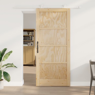 vidaXL Συρόμενη Πόρτα με Σετ Υλικών 93x211 cm Συμπαγές Ξύλο Πεύκου