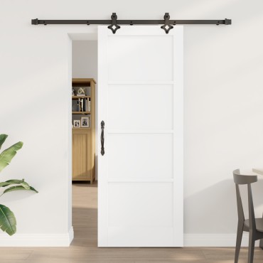 vidaXL Συρόμενη Πόρτα με Σετ Εξαρτημάτων Λευκή 78x202 εκ. Στερεό Ξύλο Πεύκου