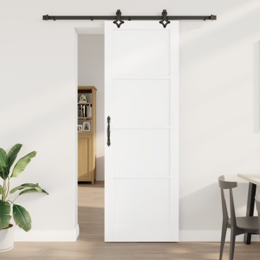 vidaXL Συρόμενη Πόρτα με Σετ Υλικών Λευκή 78x232 εκ. Συμπαγές Ξύλο Πεύκος