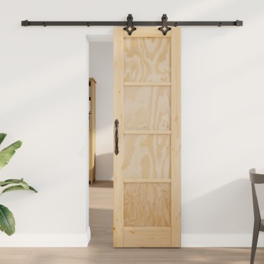 vidaXL Συρόμενη Πόρτα με Σετ Εξαρτημάτων 61x198.5 εκ Μασίφ Ξύλο Πεύκου