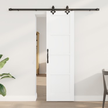 vidaXL Συρόμενη Πόρτα με Σετ Εξαρτημάτων Λευκή 61x198.5 εκ Συμπαγές Ξύλο Πεύκου