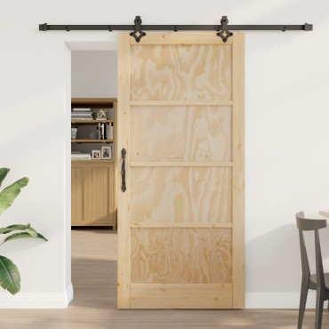 Πόρτα vidaXL με Σετ Υλικών 93x202 cm Στερεό Ξύλο Πεύκου, Εσωτερική Πόρτα vidaXL