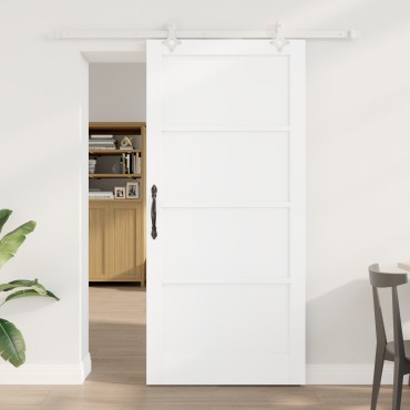 vidaXL Συρόμενη Πόρτα με Σετ Λαβών Λευκή 93x202 εκ. Από Συμπαγές Ξύλο Πεύκου