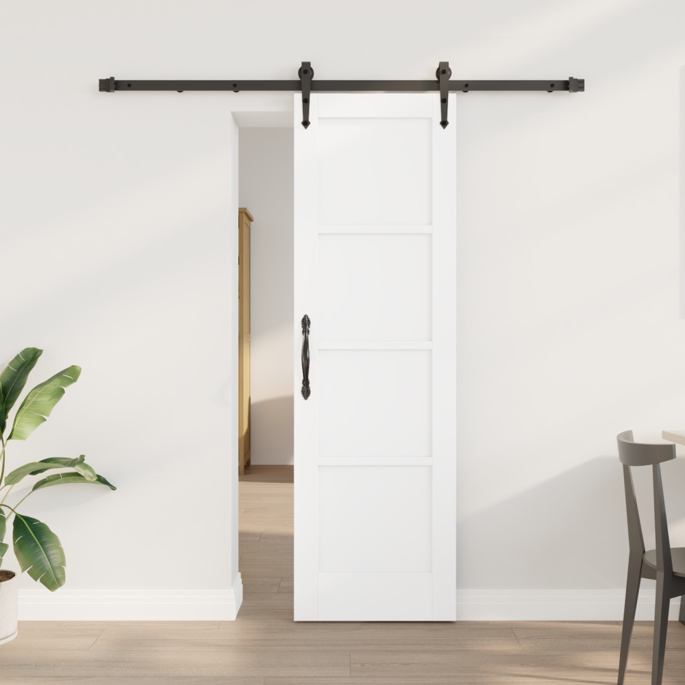 vidaXL Συρόμενη Πόρτα με Σετ Εξαρτημάτων Λευκή 61x198.5 εκ. Συμπαγές Ξύλο Πεύκου