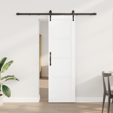 vidaXL Συρόμενη Πόρτα με Σετ Εξαρτημάτων Λευκή 61x198.5 εκ. Συμπαγές Ξύλο Πεύκου