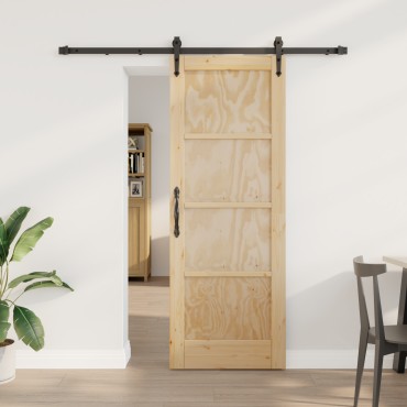 vidaXL Συρόμενη Πόρτα με Σετ Εξαρτημάτων 73.5x198.5 cm Συμπαγές Ξύλο Πεύκου
