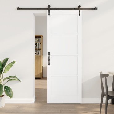 vidaXL Συρόμενη Πόρτα με Σετ Υλικών Λευκή 78x211 εκ. Συμπαγές Ξύλο Πεύκο