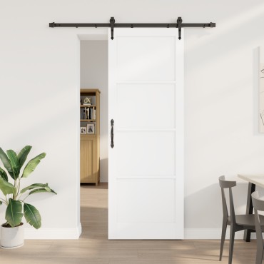 vidaXL Συρόμενη Πόρτα με Σετ Εξαρτημάτων Λευκή 83x232 εκ. Μασίφ Ξύλο Πεύκου