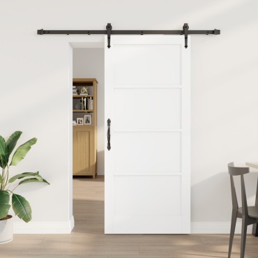 vidaXL Συρόμενη Πόρτα με Σετ Εξαρτημάτων Λευκή 86x198.5 εκ Συμπαγές Ξύλο Πεύκου