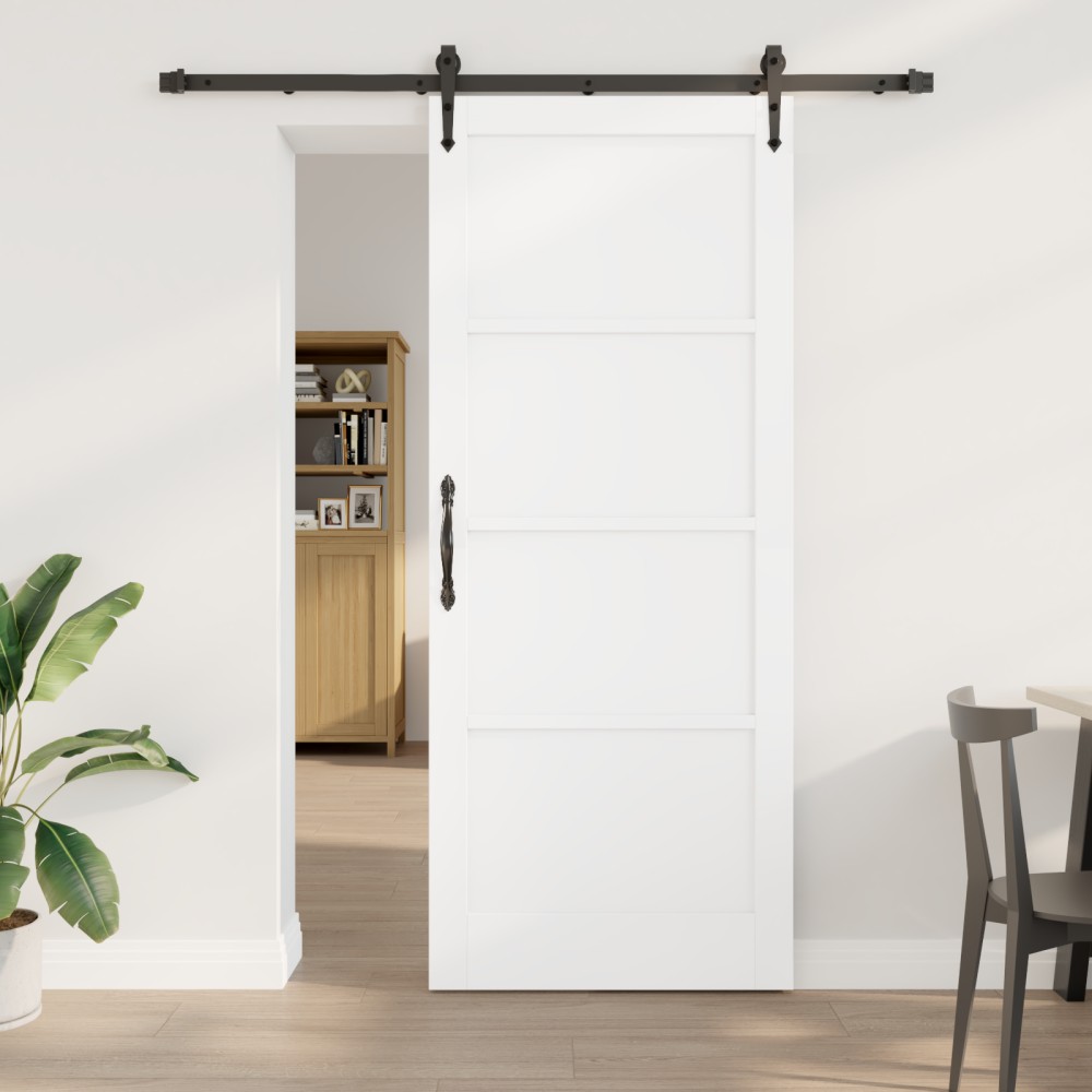 vidaXL Συρόμενη Πόρτα με Σετ Εξαρτημάτων Λευκή 86x211 εκ. Συμπαγές Ξύλο Πεύκο