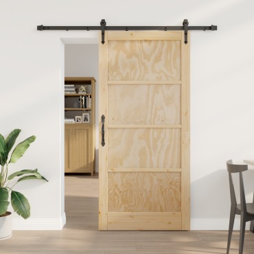 vidaXL Συρόμενη Πόρτα με Σετ Εξαρτημάτων 93x202 εκ. Σταθερό Ξύλο Πεύκου